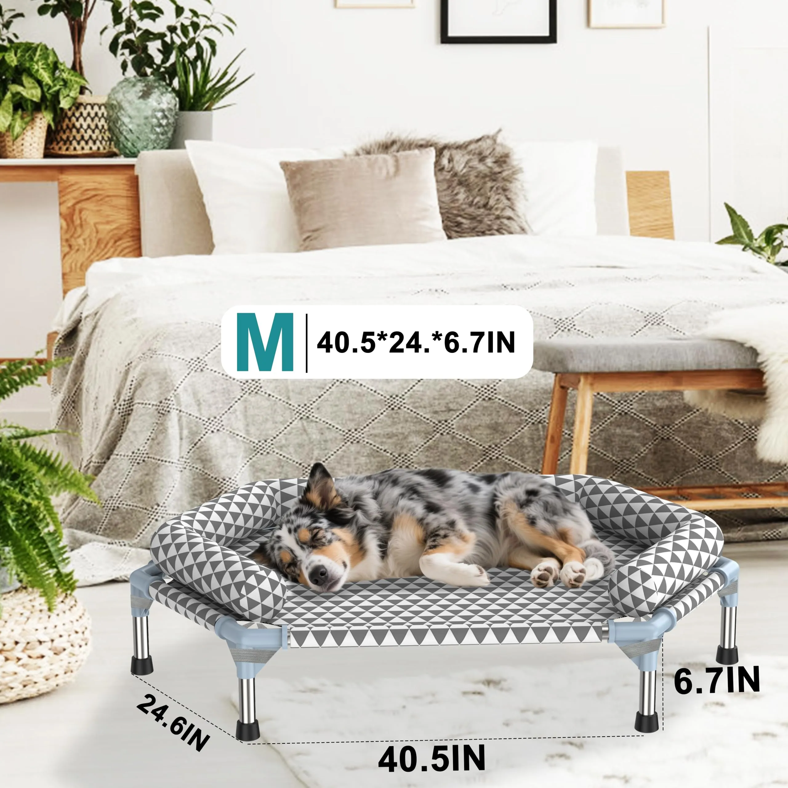 Kuntrust - Letto ortopedico per cani di taglia media, cuscini rimovibili e copertura lavabile, letto rialzato da esterno per cani, facile da montare, fino a 45,4 kg, M - immagine 4