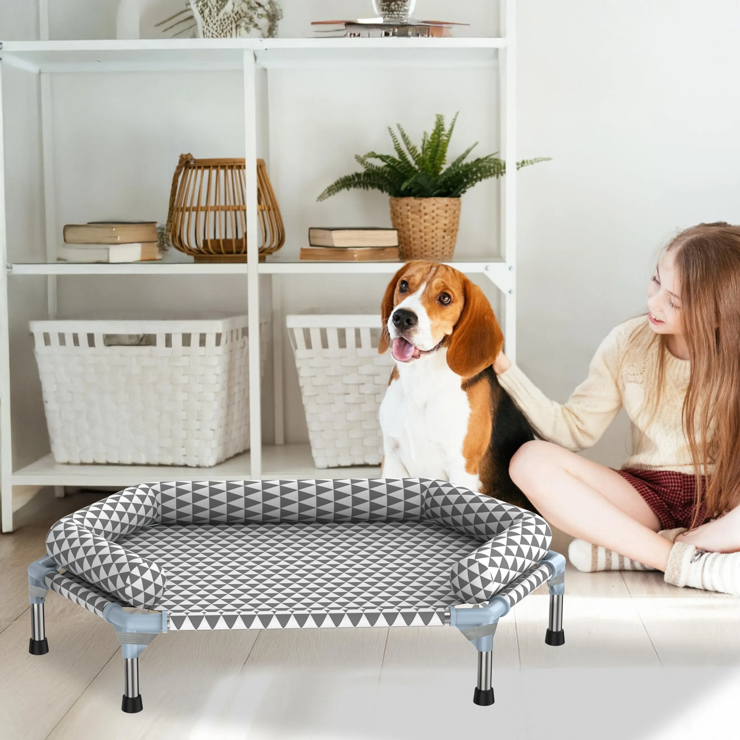 Kuntrust - Letto ortopedico per cani di taglia media, cuscini rimovibili e copertura lavabile, letto rialzato da esterno per cani, facile da montare, fino a 45,4 kg, M - immagine 5