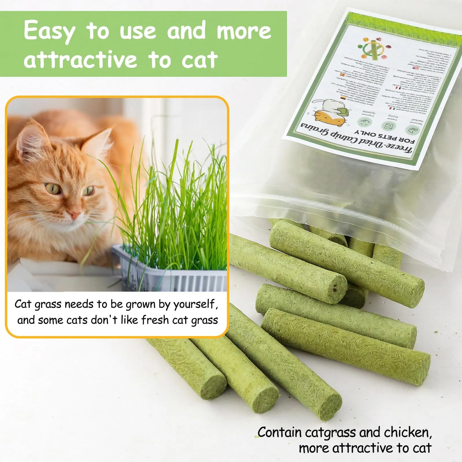 Havenfly 30g Bastoncini Erba Gatta per Gatti, Snack per Gatti Liofilizzato con Erba Gatta per Elimina Boli di Pelo e Pulizia dei Denti, Cat Grass Teething Stick - immagine 5