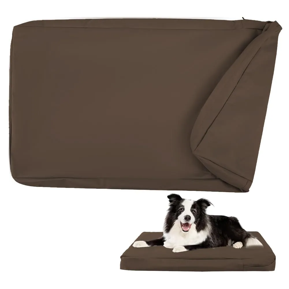 DUJUIKE Coprimaterasso di Ricambio Impermeabile per Cani, coprimaterasso per Animali Domestici, coprimaterasso per Cani Lavabile e sfoderabile, copricuccia (Marrone, L(102 x 69 x 10cm)) - immagine 1