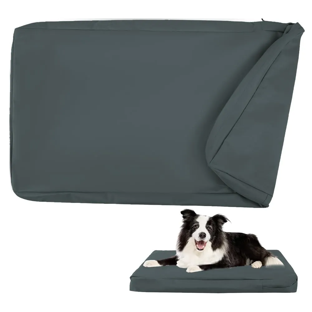 DUJUIKE Coprimaterasso di Ricambio Impermeabile per Cani, coprimaterasso per Animali Domestici, coprimaterasso per Cani Lavabile e sfoderabile, copricuccia (Grigio Scuro, M(92 x 59 x 10cm)) - immagine 1