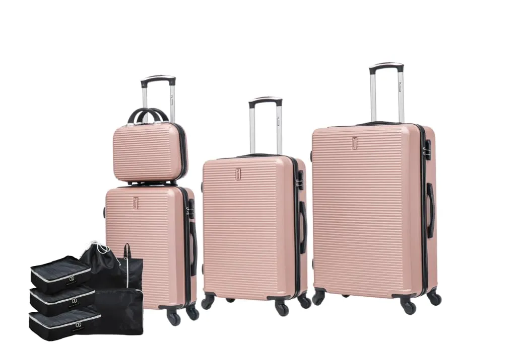 CELIMS Set di valigie leggere, approvate da più di 100 compagnie aeree, per un viaggio in totale sicurezza, Oro rosa., Set 4 pièces - immagine 1