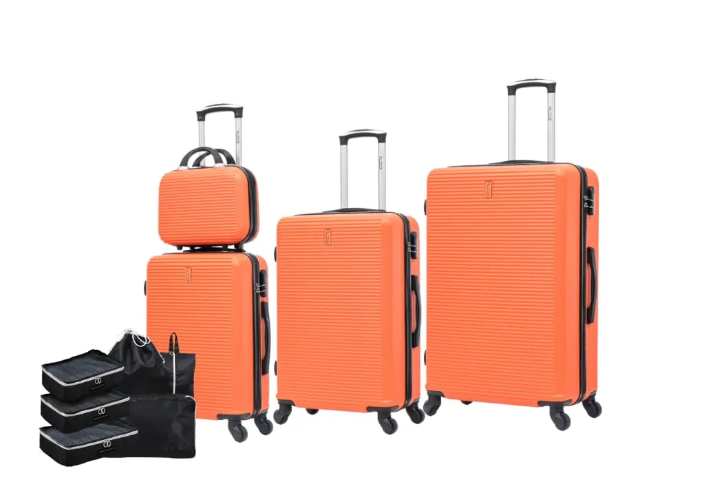 CELIMS Set di valigie leggere, approvate da più di 100 compagnie aeree, per un viaggio in totale sicurezza, arancione, Set 4 pièces - immagine 1