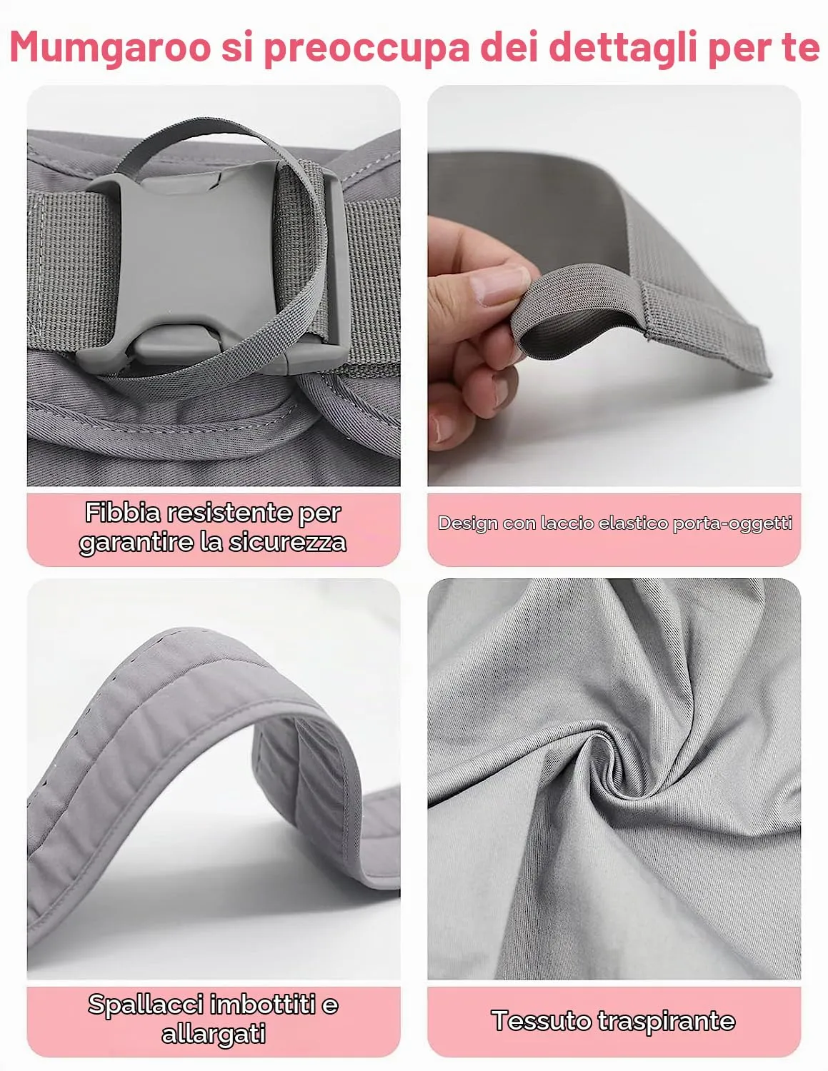Mumgaroo Fascia Porta Bebè Ergonomica (da 0 a 15kg, Pieghevole 12 cm) - immagine 5