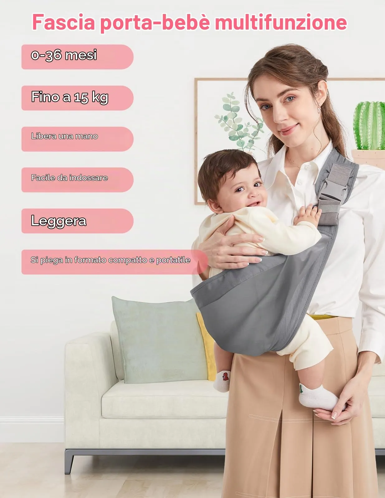 Mumgaroo Fascia Porta Bebè Ergonomica (da 0 a 15kg, Pieghevole 12 cm) - immagine 8