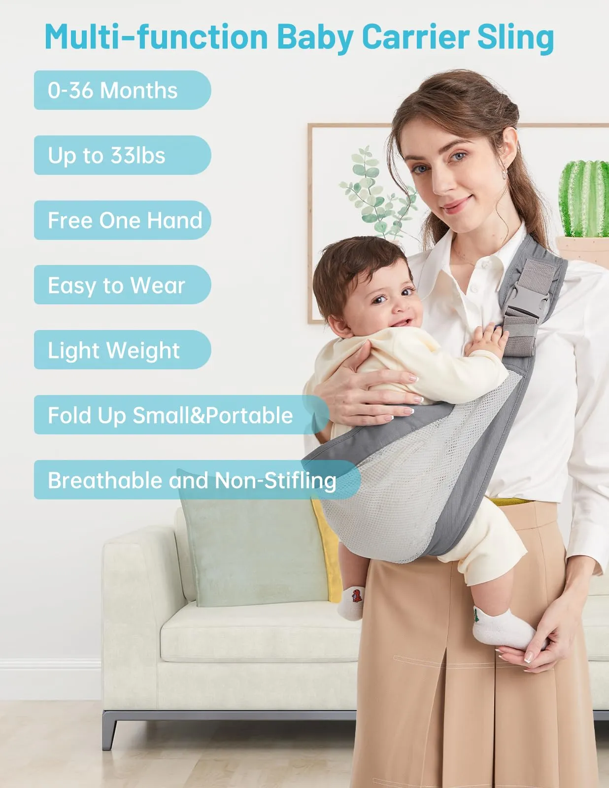Mumgaroo Fascia Porta Bebè Ergonomica in Rete 3D Traspirante (0-15kg) - immagine 3