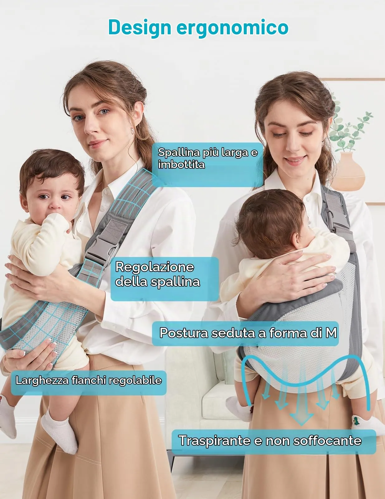 Mumgaroo Fascia Porta Bebè Ergonomica in Rete 3D Traspirante (0-15kg) - immagine 4