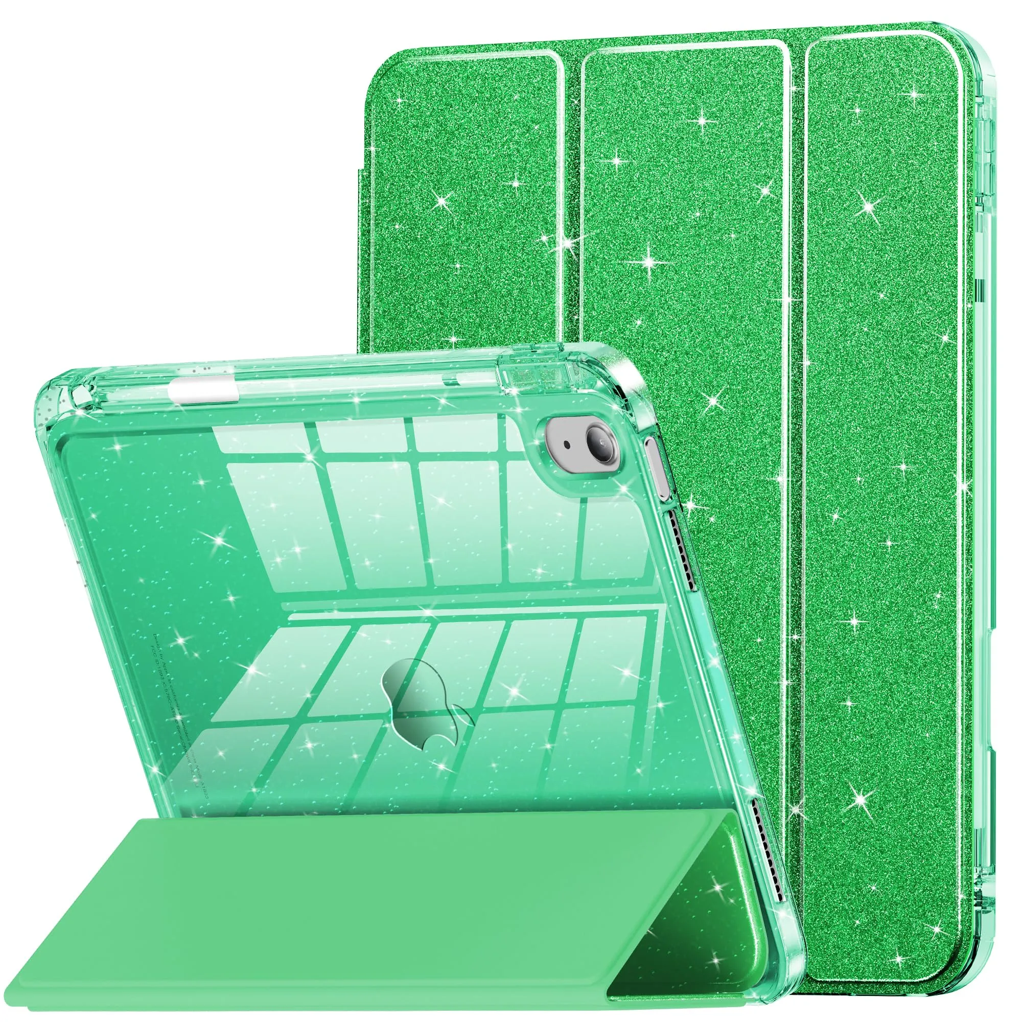 INFILAND Custodia per iPad 11 Generazione A16 11 Pollici 2025/iPad 10 Generazione 10,9 Pollici 2022,Glitterata con Retro Trasparente Brillante, Portapenne, per Bambini e Ragazze (Verde Foresta) - immagine 1