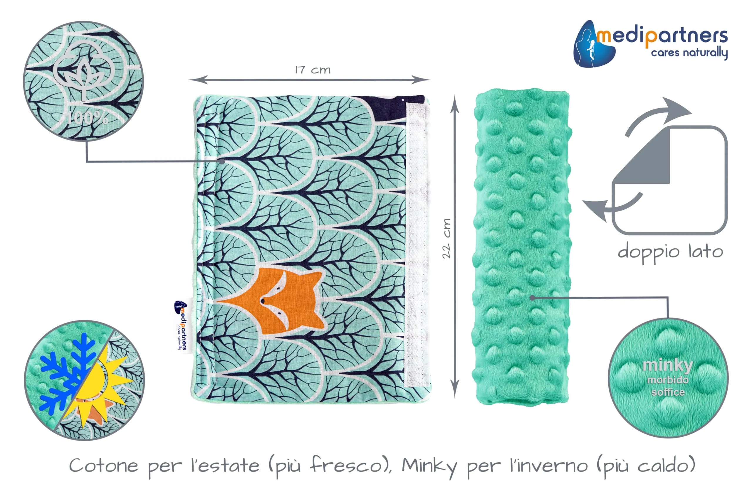 Medi Partners Copri Cintura di Sicurezza 2 Pezzi Auto Copricintura Bambini Car Cuscino 17x22cm 100% Cotone Minky Cinture Kids Copri Seggiolino Protezione (Forest con menta Minky) - immagine 3