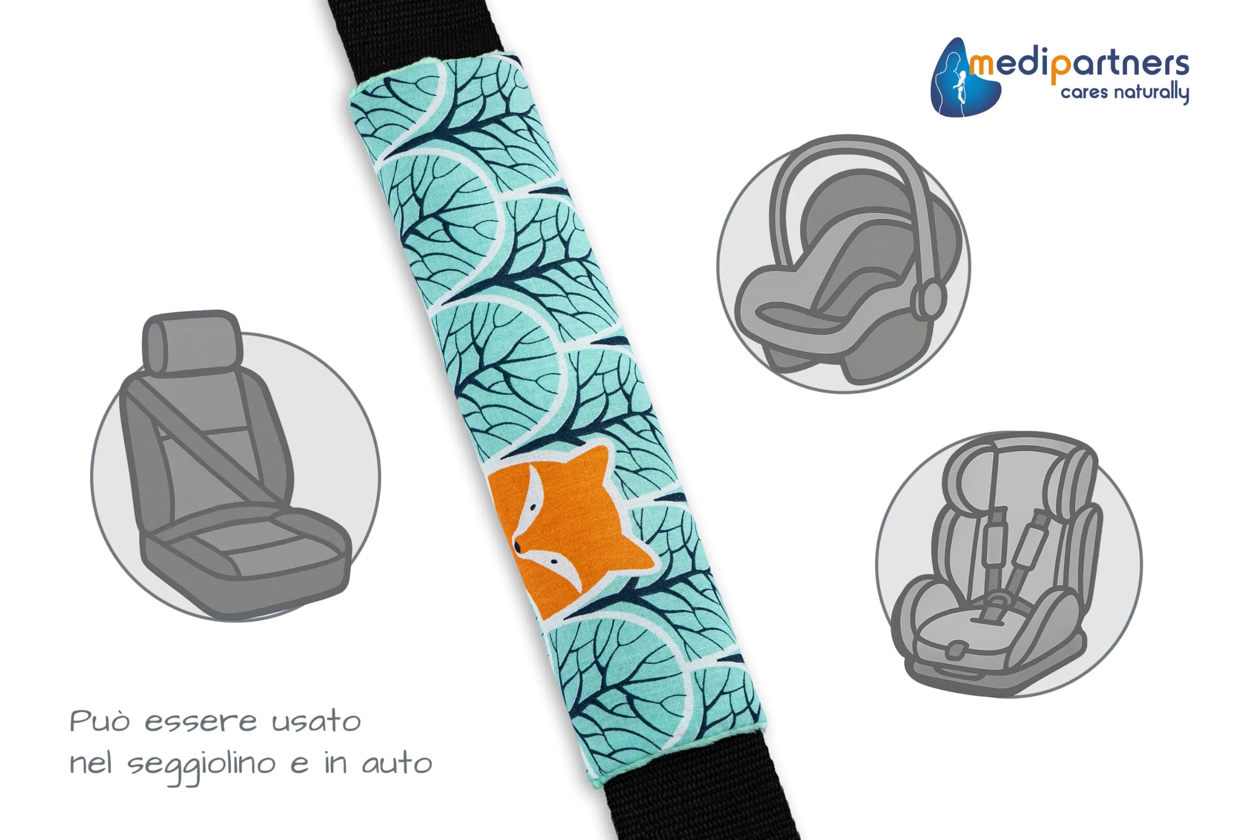 Medi Partners Copri Cintura di Sicurezza 2 Pezzi Auto Copricintura Bambini Car Cuscino 17x22cm 100% Cotone Minky Cinture Kids Copri Seggiolino Protezione (Forest con menta Minky) - immagine 4