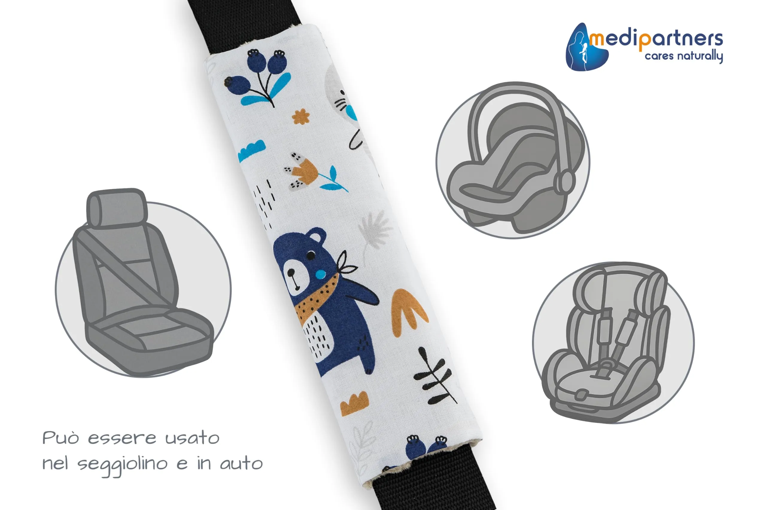 Medi Partners Copri Cintura di Sicurezza 2 Pezzi Auto Copricintura Bambini Car Cuscino 17x22cm 100% Cotone Minky Cinture Kids Copri Seggiolino Protezione (Animali boho con beige Minky) - immagine 4