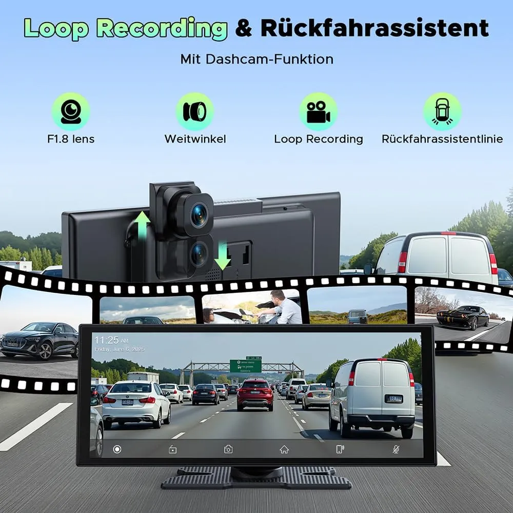 LAMTTO Wireless CarPlay Android Auto Display 10,25 Pollici Schermo per Auto Car Play con Dashcam Anteriore Posteriore 2,5K+1080P con Assistente Vocale Navigazione Bluetooth FM AUX Scheda TF 64GB - immagine 5