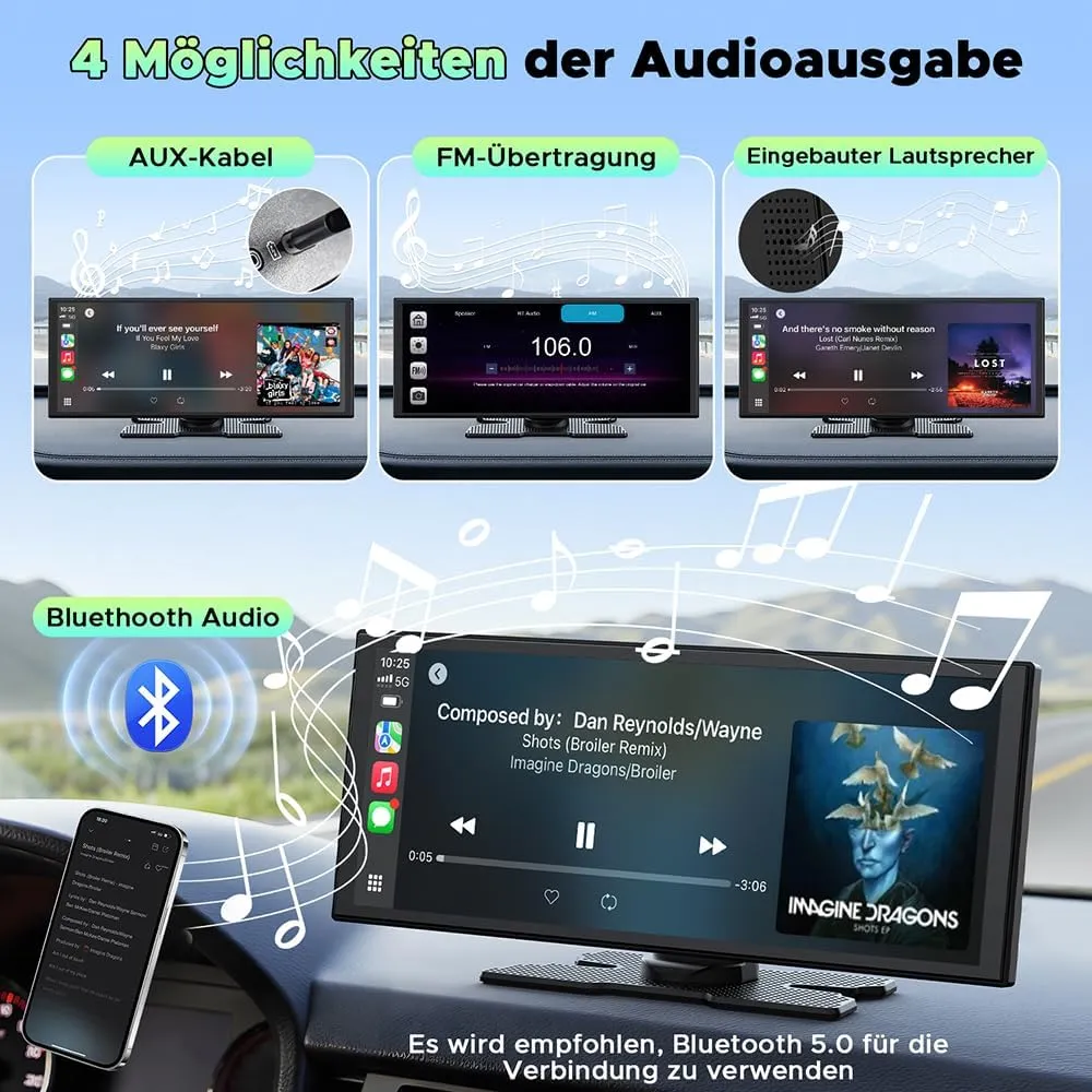LAMTTO Wireless CarPlay Android Auto Display 10,25 Pollici Schermo per Auto Car Play con Dashcam Anteriore Posteriore 2,5K+1080P con Assistente Vocale Navigazione Bluetooth FM AUX Scheda TF 64GB - immagine 7
