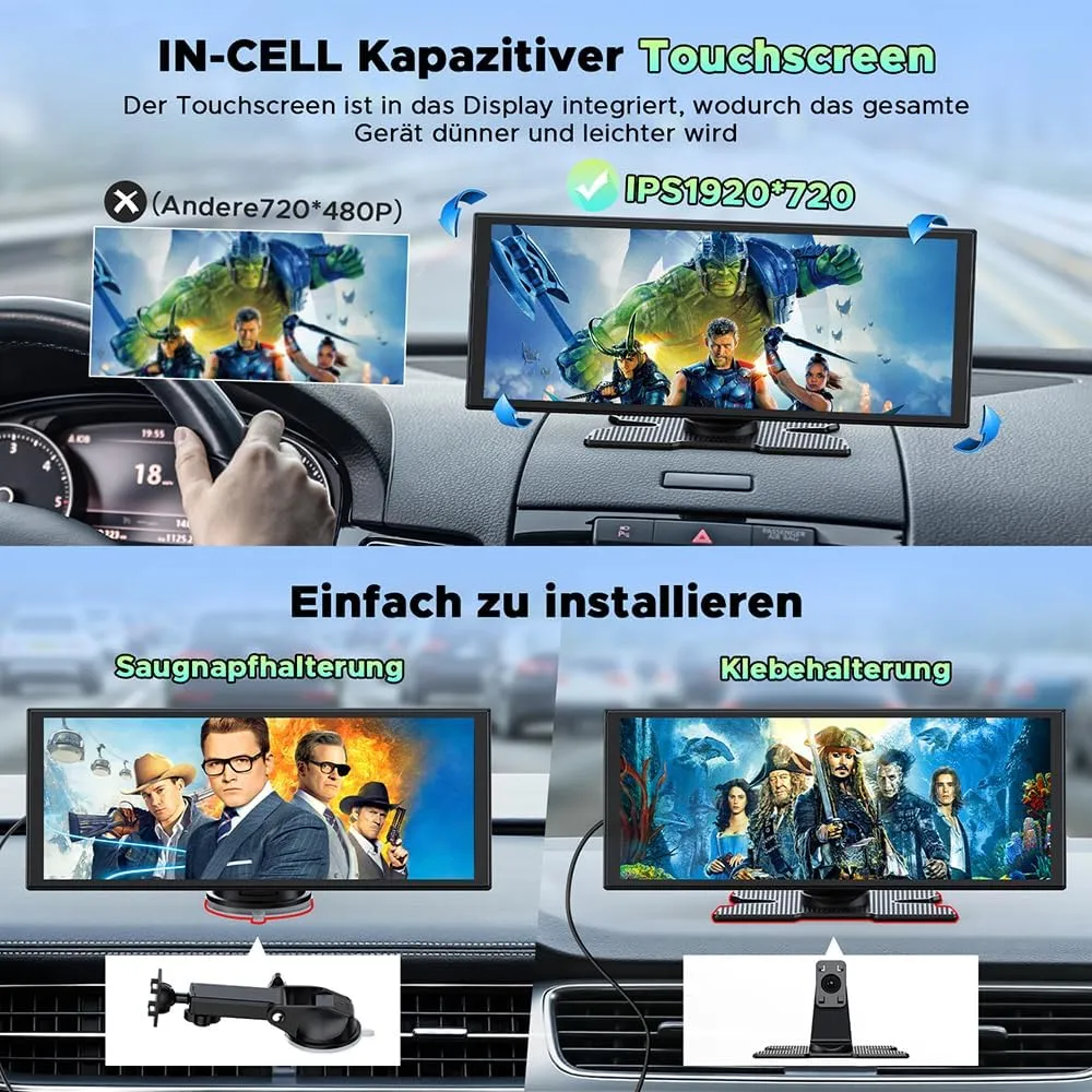 LAMTTO Wireless CarPlay Android Auto Display 10,25 Pollici Schermo per Auto Car Play con Dashcam Anteriore Posteriore 2,5K+1080P con Assistente Vocale Navigazione Bluetooth FM AUX Scheda TF 64GB - immagine 8