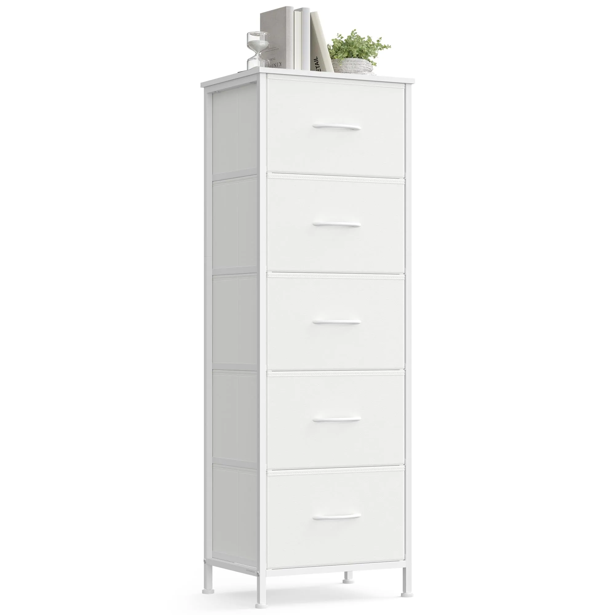 SONGMICS BELLAH Collezione - Cassettiera con 5 Cassetti in Tessuto, Acciaio, MDF, Tessuto Non Tessuto, per Camera da Letto, Armadio, Corridoio e Soggiorno, Bianco Nuvola e Bianco Neve LGS315WH01 - immagine 1