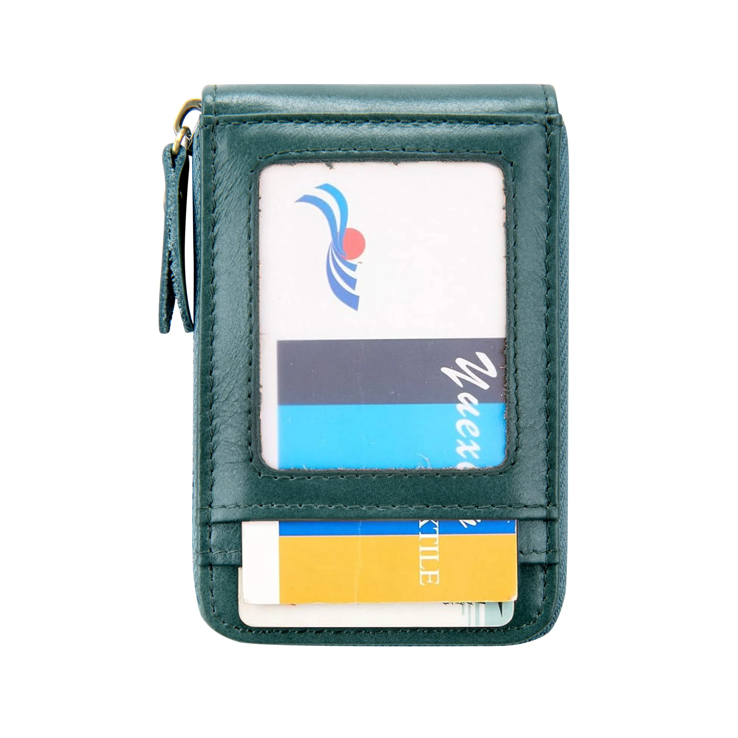 Porta Carte Credito Portatessere Portafoglio Piccolo Compatto Mini Slim da Donna Uomo in Vera Pelle con Tasca Posteriore con Protezione Rfid 13 Scomparti per Carte con Cerniera(Nero) - immagine 3