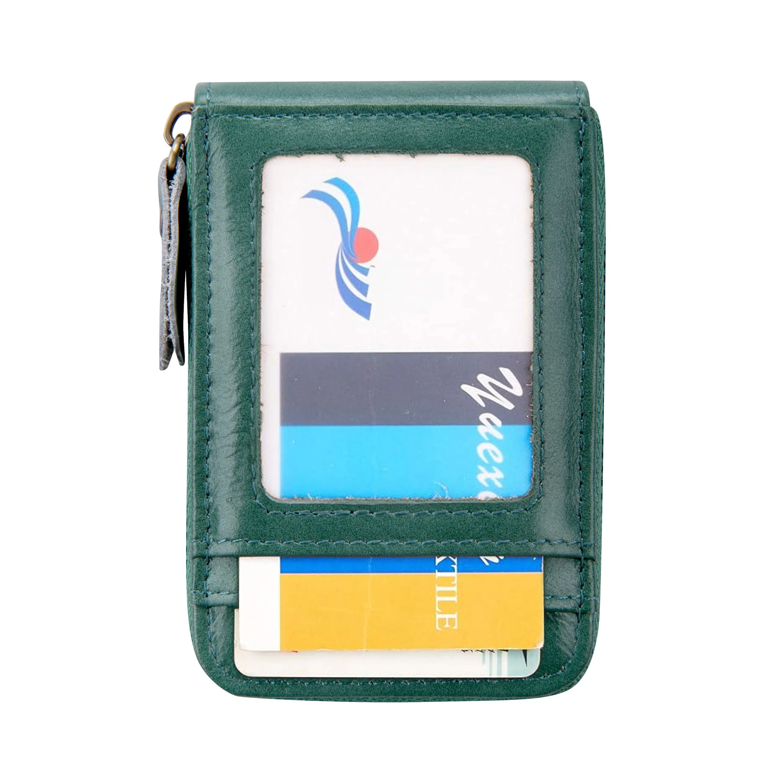 Porta Carte Credito Portatessere Portafoglio Piccolo Compatto Mini Slim da Donna Uomo in Vera Pelle con Tasca Posteriore con Protezione Rfid 13 Scomparti per Carte con Cerniera(Marrone) - immagine 3
