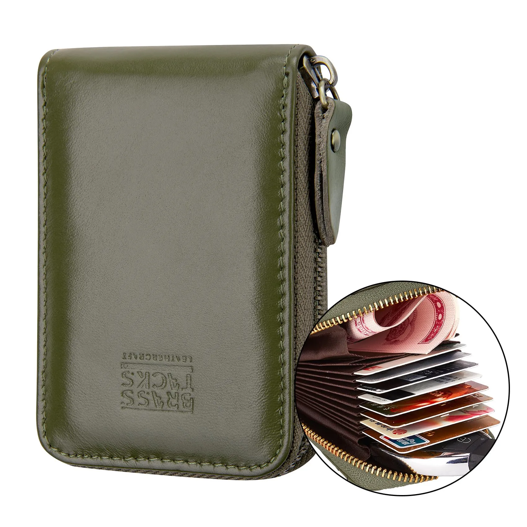 Porta Carte Credito Portatessere Portafoglio Piccolo Compatto Mini Slim da Donna Uomo in Vera Pelle con Tasca Posteriore con Protezione Rfid 13 Scomparti per Carte con Cerniera(Arancione) - immagine 2