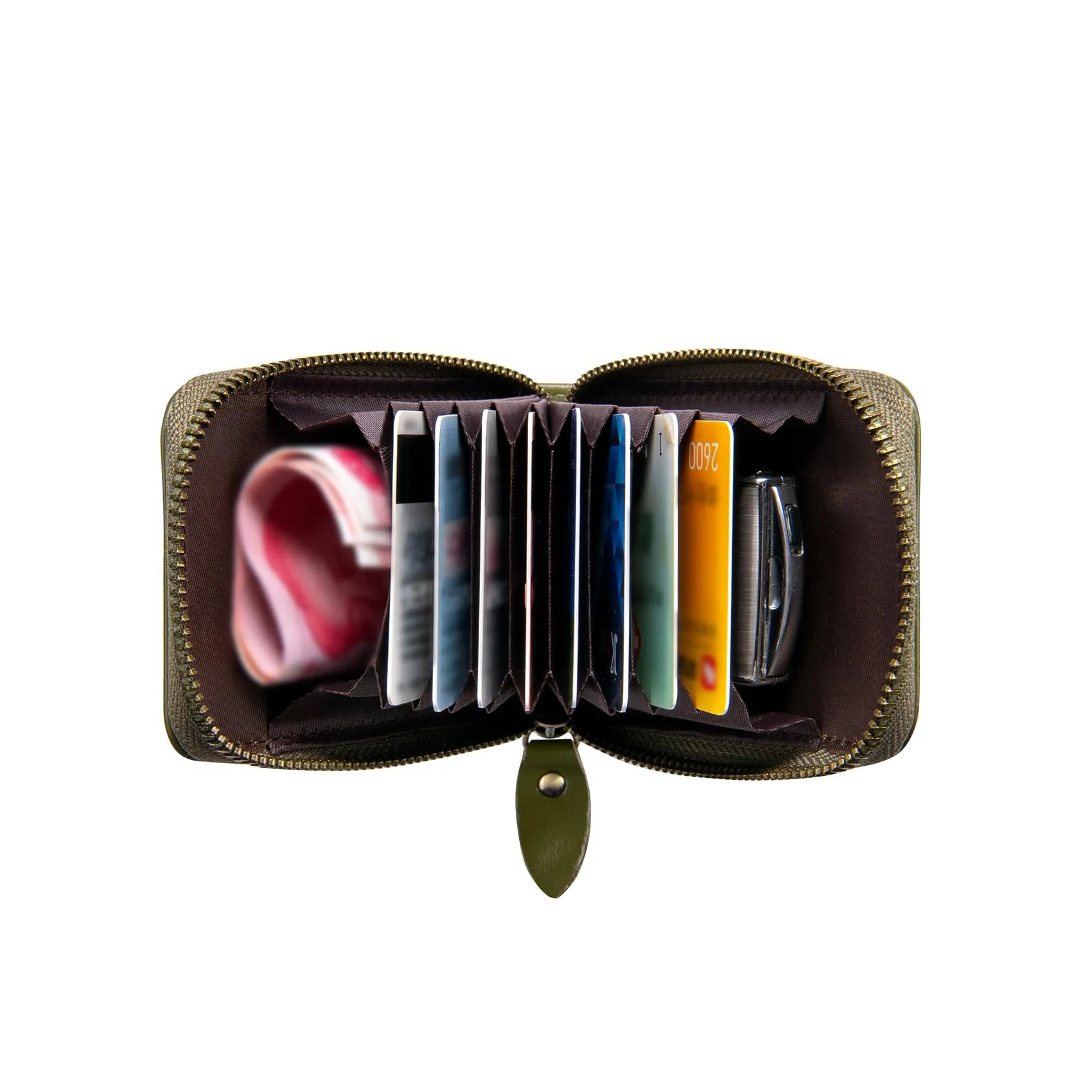Porta Carte Credito Portatessere Portafoglio Piccolo Compatto Mini Slim da Donna Uomo in Vera Pelle con Tasca Posteriore con Protezione Rfid 13 Scomparti per Carte con Cerniera(Arancione) - immagine 5