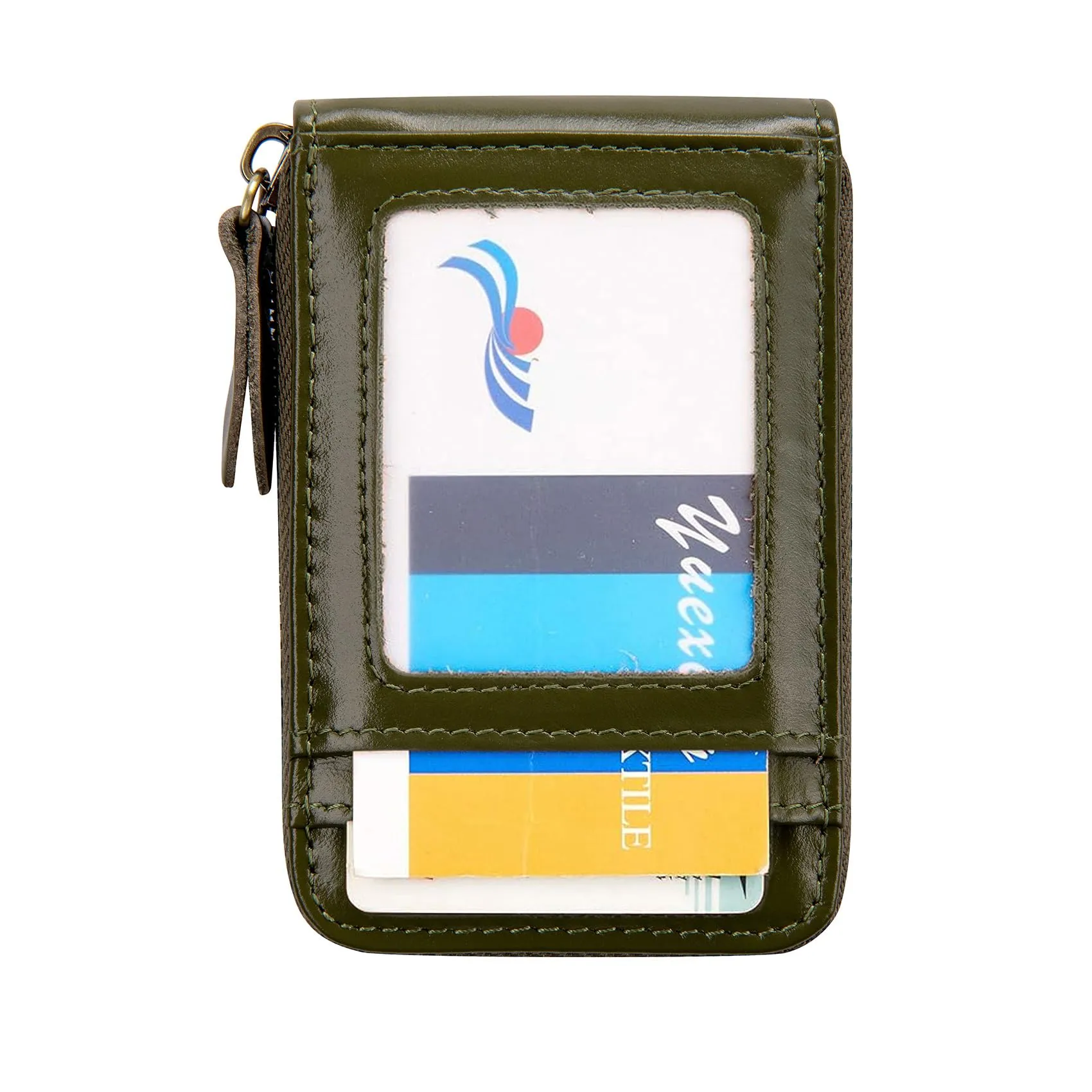Porta Carte Credito Portatessere Portafoglio Piccolo Compatto Mini Slim da Donna Uomo in Vera Pelle con Tasca Posteriore con Protezione Rfid 13 Scomparti per Carte con Cerniera(Arancione) - immagine 8