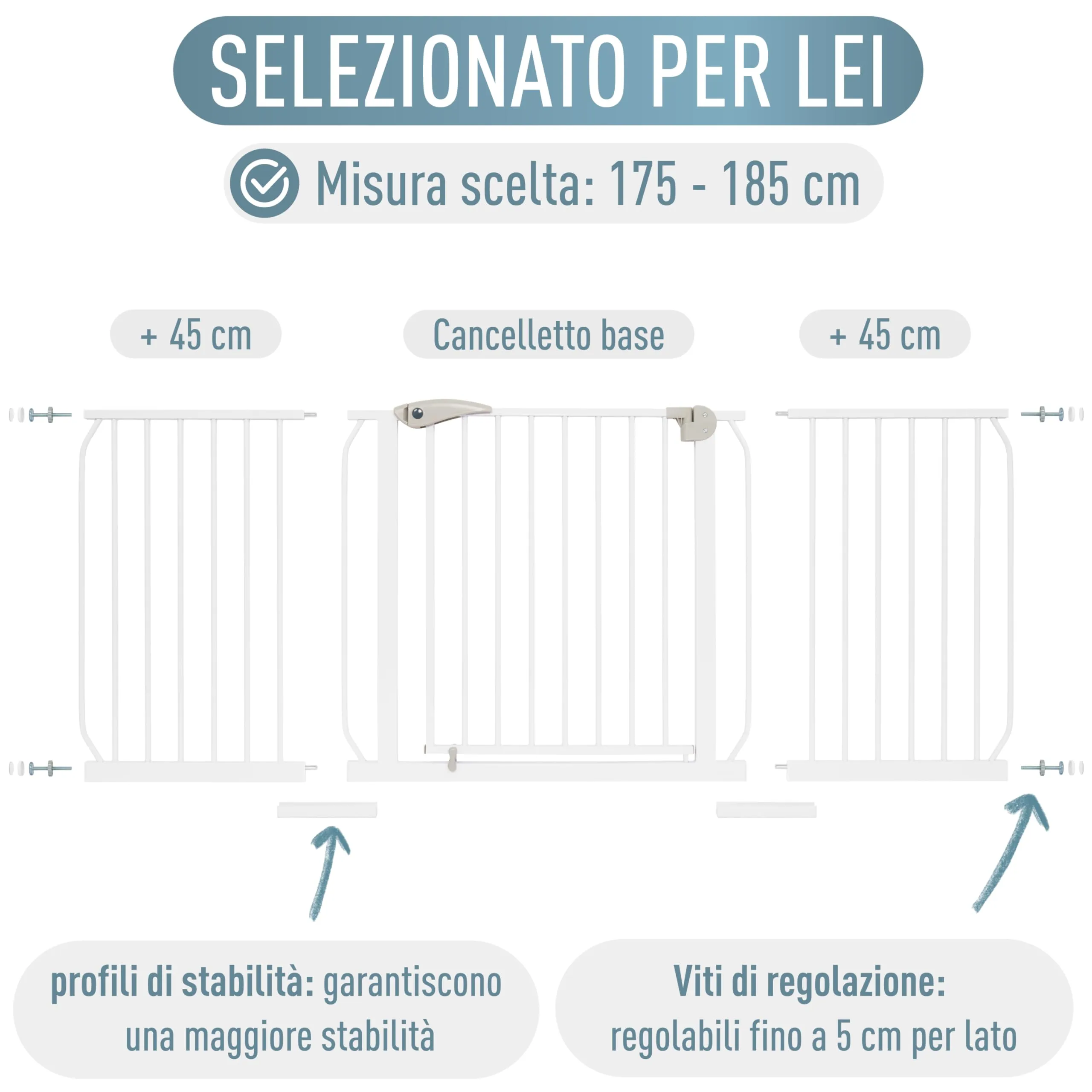 ib style Cancelletto per Bambini di Sicurezza Berrin 175-185 cm - Scale e Porte, Senza forature, Metallo, 90° Stop, Anche per Cani e Animali Domestici, Bianco - immagine 8