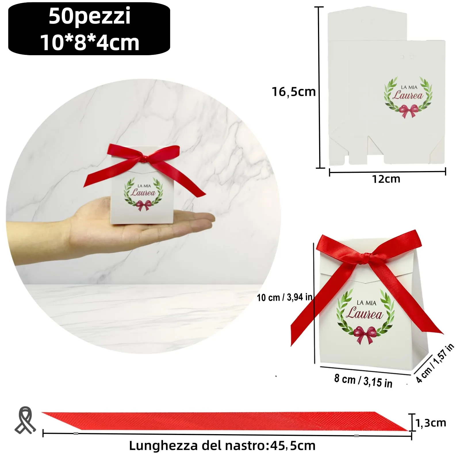 Festa Centro 50pz Scatoline Bomboniere Portaconfetti Scatole Confetti Scritta La Mia Laurea, Bomboniere Decorazione Fai da Te Festa Laurea Regalo (Rettangolo) - immagine 2