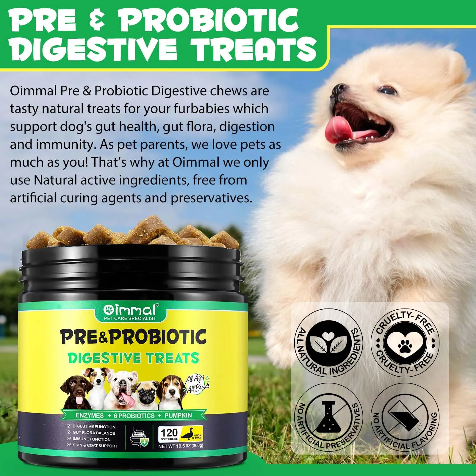 Probiotici Per Cani, Probiotico Digestivo per Cani Enzimi Digestivi, Sistema Immunitario e Supporti per la Salute Generale, Flora Intestinale, Sollievo dal Prurito Allergico - immagine 2