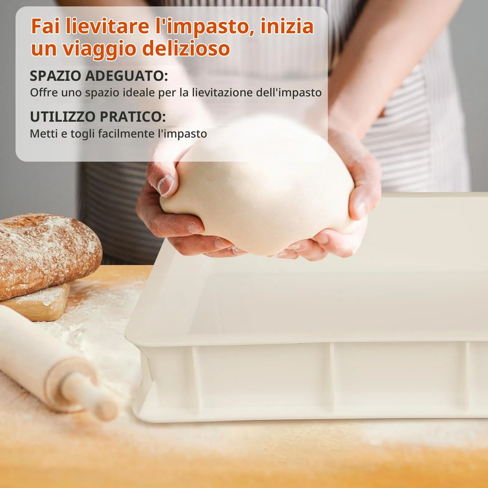 Cassetta Lievitazione Pizza - Contenitore Alimentare Impilabile 30x40x10 cm, per Pane, Pizza, Impasto - immagine 4