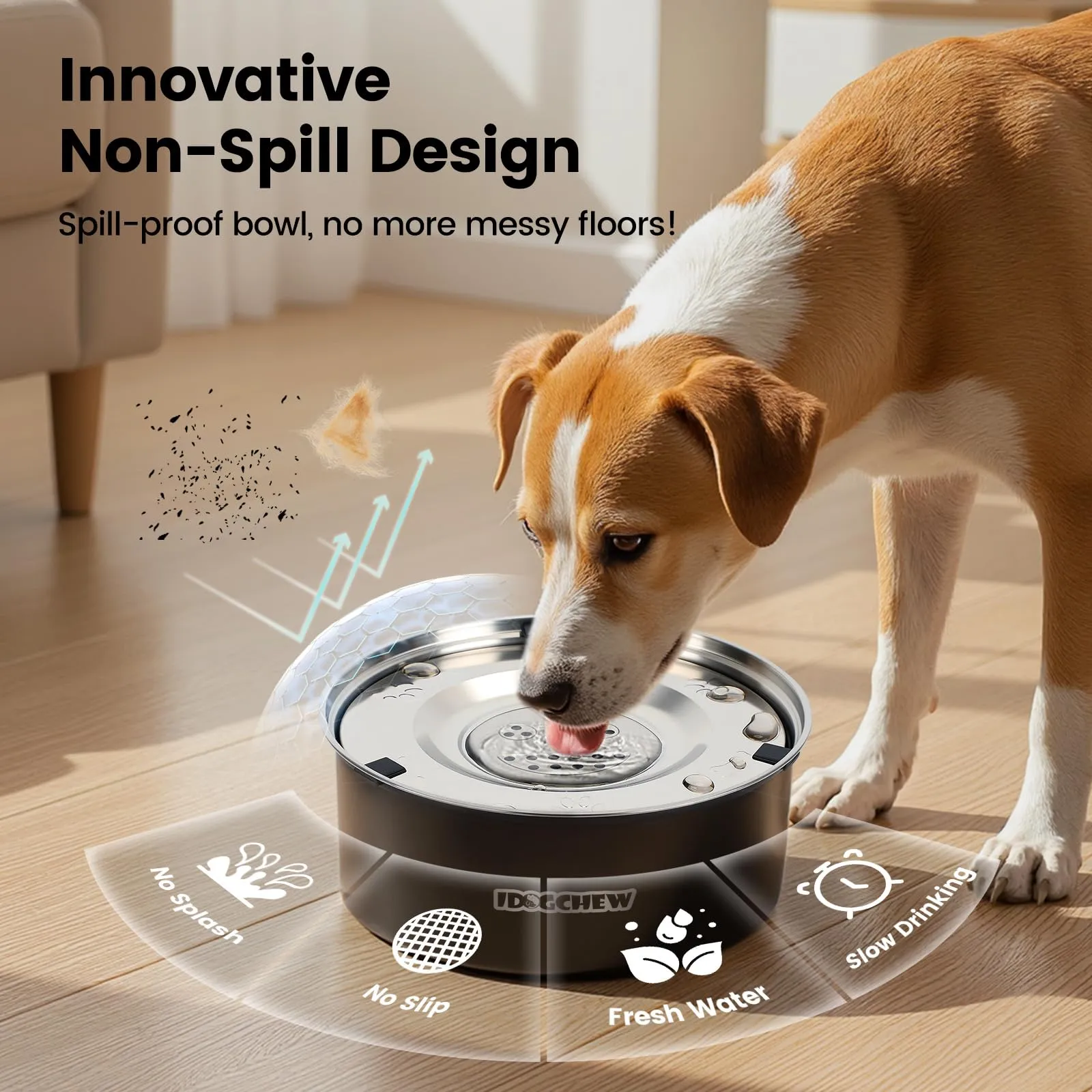 IDOGCHEW Ciotola Acqua Cane Antigoccia 1 L, in Acciaio, Anti-Fuoriuscita - immagine 2