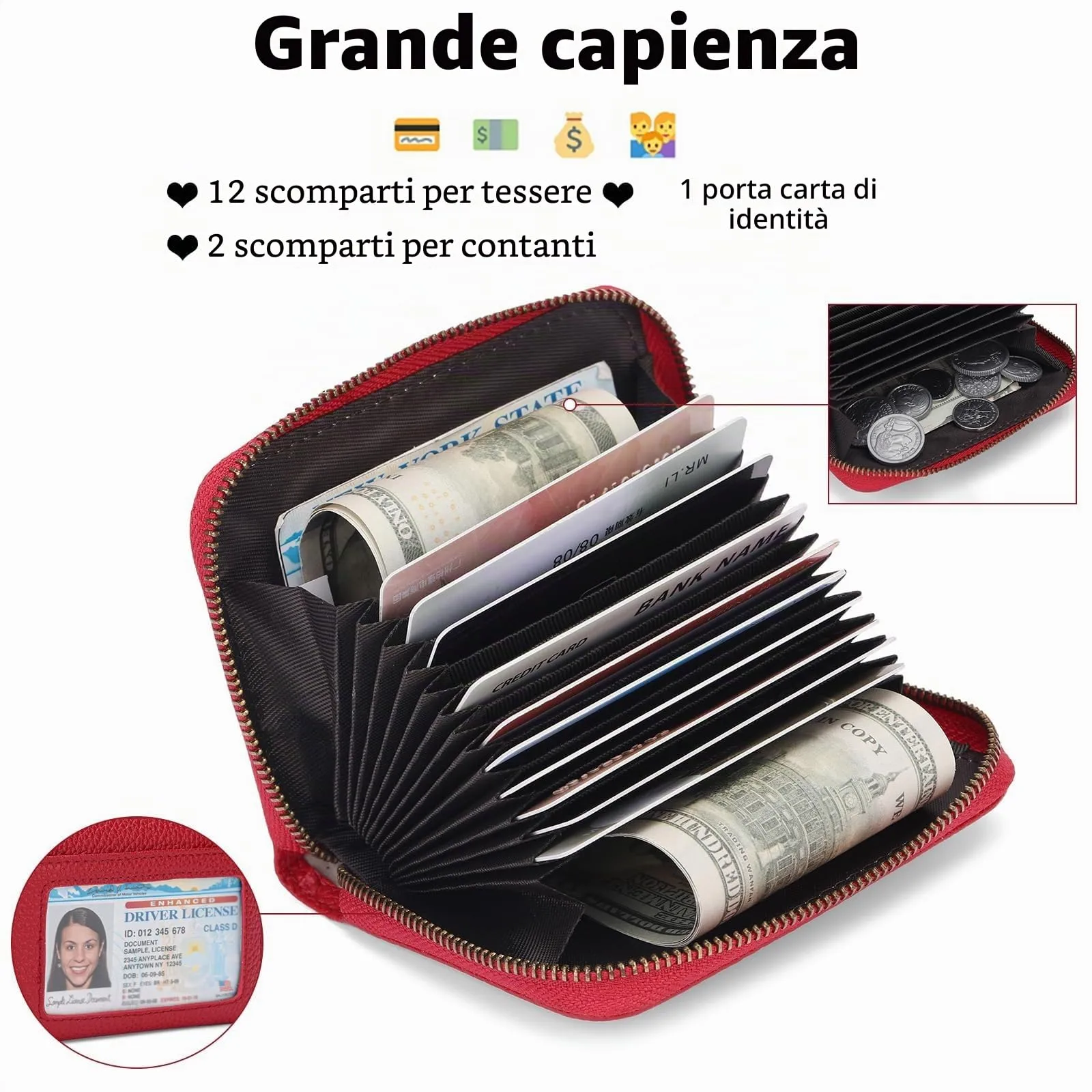 SENDEFN Portafoglio Donna Piccolo, Porta Carte di Credito con Protezione RFID e Molti Altri Scomparti, Portafoglio Cerniera Donna Piccolo, Porta Tessere Pelle - immagine 2