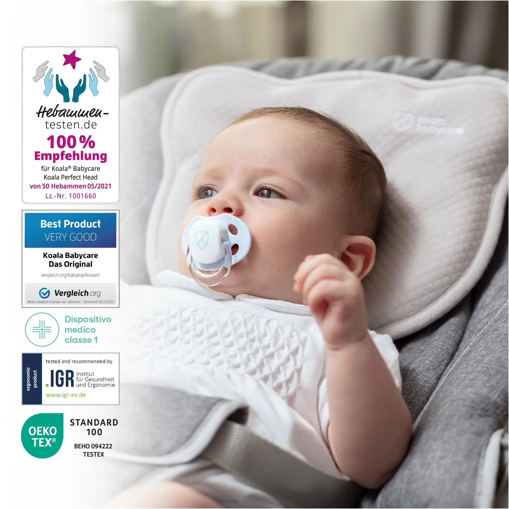 Koala Babycare Cuscino Neonato Plagiocefalia Sfoderabile (con due Federe) per aiutare a prevenire e trattare la Testa Piatta in Memory Foam - immagine 2