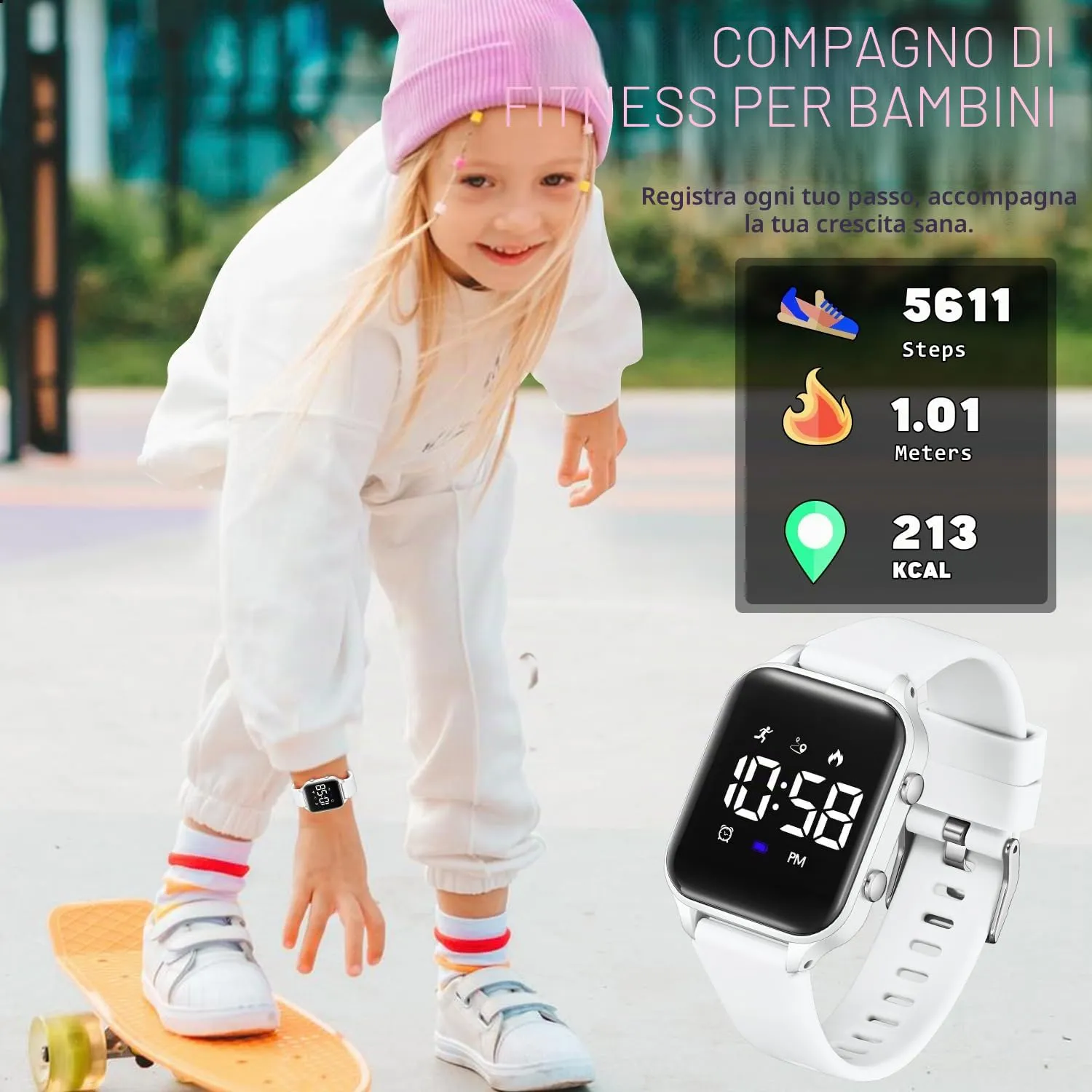 caprock Orologio digitale a LED per bambini, con contapassi, impermeabile fino a 50 atm, con calcolo della distanza/vibrazione, doppia sveglia/cronometro - immagine 4