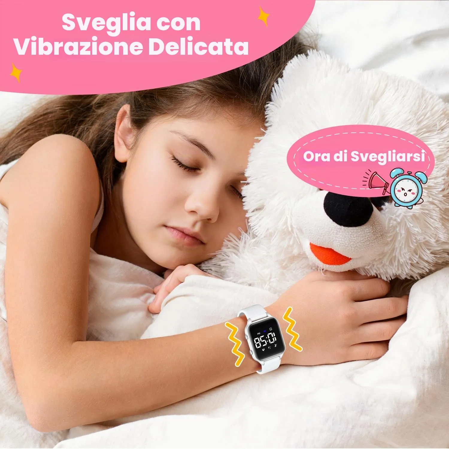 caprock Orologio digitale a LED per bambini, con contapassi, impermeabile fino a 50 atm, con calcolo della distanza/vibrazione, doppia sveglia/cronometro - immagine 6