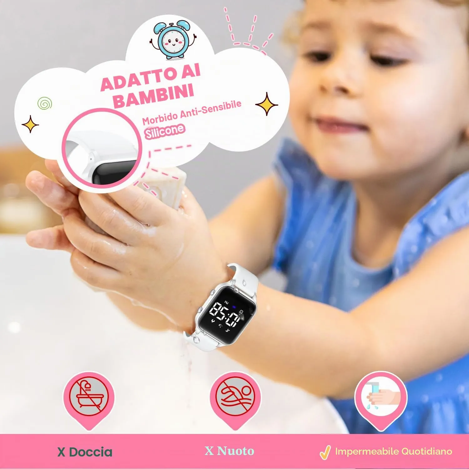 caprock Orologio digitale a LED per bambini, con contapassi, impermeabile fino a 50 atm, con calcolo della distanza/vibrazione, doppia sveglia/cronometro - immagine 7
