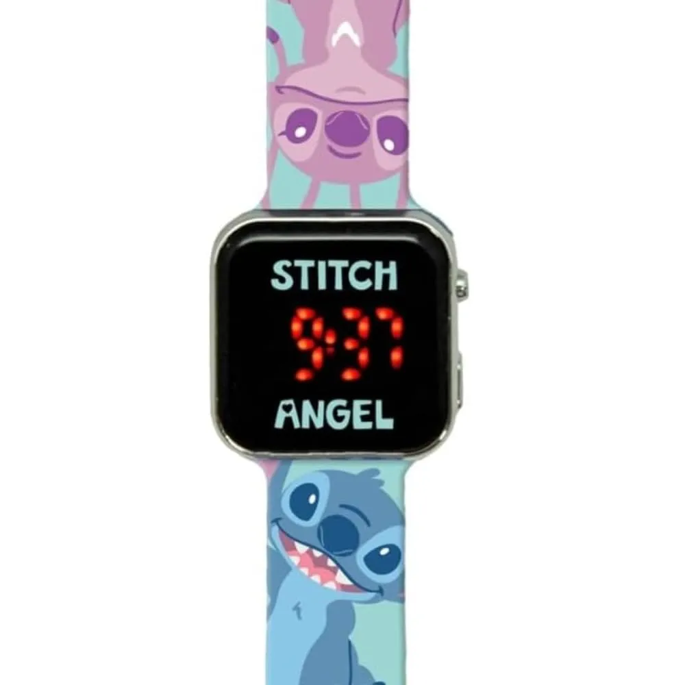 CARTOON Orologio da polso digitale Stitch e Angel Disney per bambini con schermo quadrante a led e cinturino in silicone - immagine 3