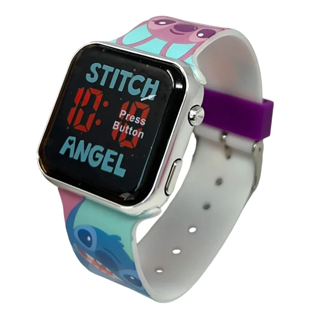 CARTOON Orologio da polso digitale Stitch e Angel Disney per bambini con schermo quadrante a led e cinturino in silicone - immagine 4