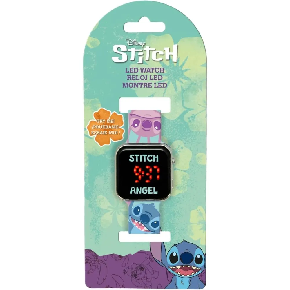 CARTOON Orologio da polso digitale Stitch e Angel Disney per bambini con schermo quadrante a led e cinturino in silicone - immagine 5