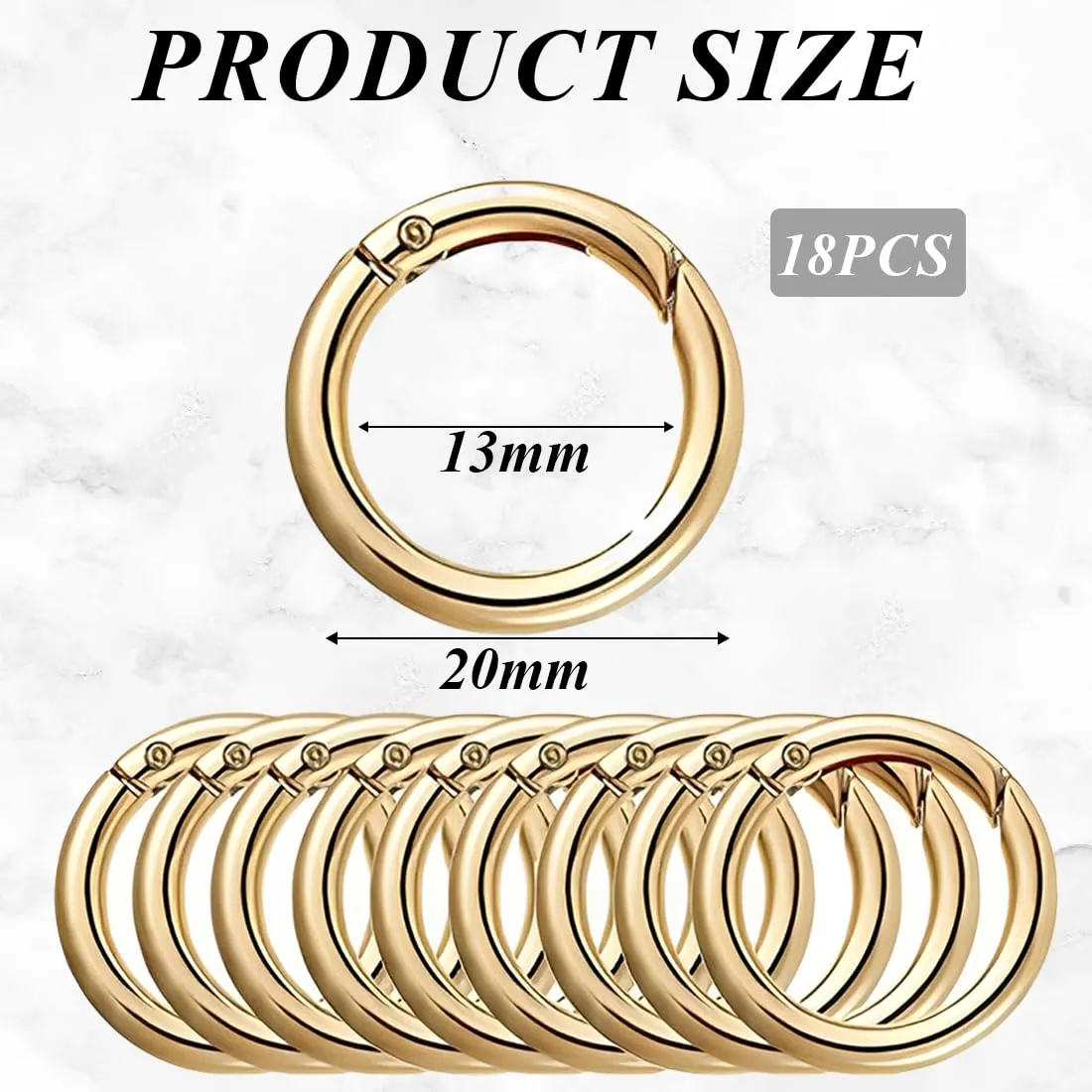 JEYORZY 18 pcs Moschettoni per Borse, Accessori Anelli per Borse, moschettone Rotondo, Anelli per Portachiavi, Scatto Molla Rotonda, Moschettoni Rotondi, Anelli a Molla, gancio Fibbia Portachiavi, oro - immagine 4