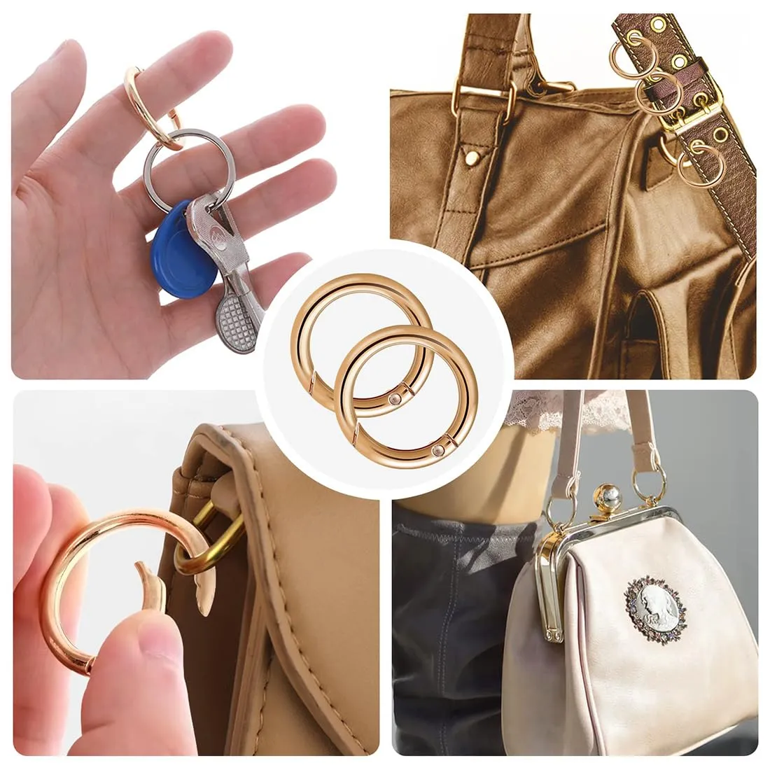 JEYORZY 18 pcs Moschettoni per Borse, Accessori Anelli per Borse, moschettone Rotondo, Anelli per Portachiavi, Scatto Molla Rotonda, Moschettoni Rotondi, Anelli a Molla, gancio Fibbia Portachiavi, oro - immagine 6