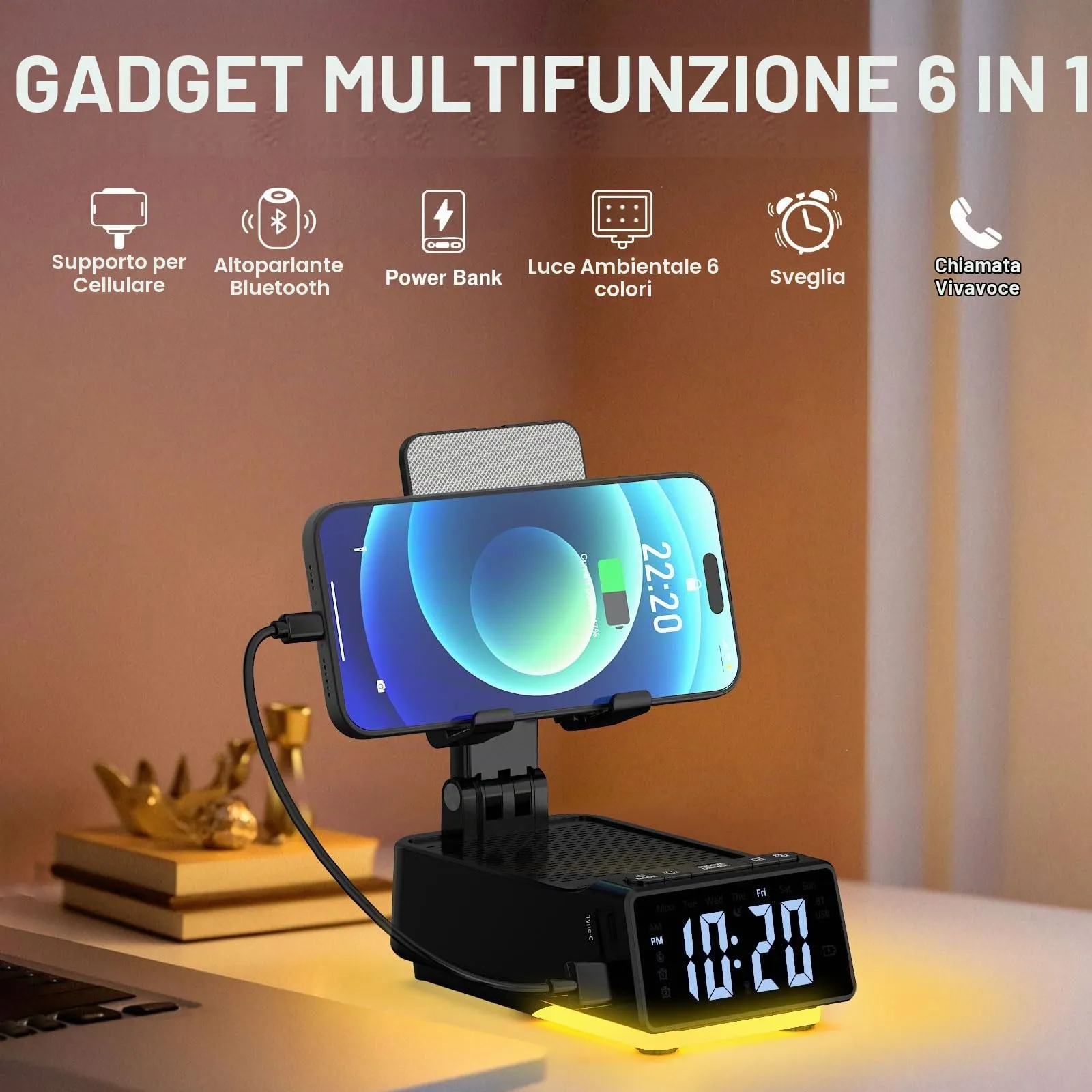 ZOOI Regalo Uomo, 6 in 1 Altoparlante Bluetooth con Supporto - immagine 5