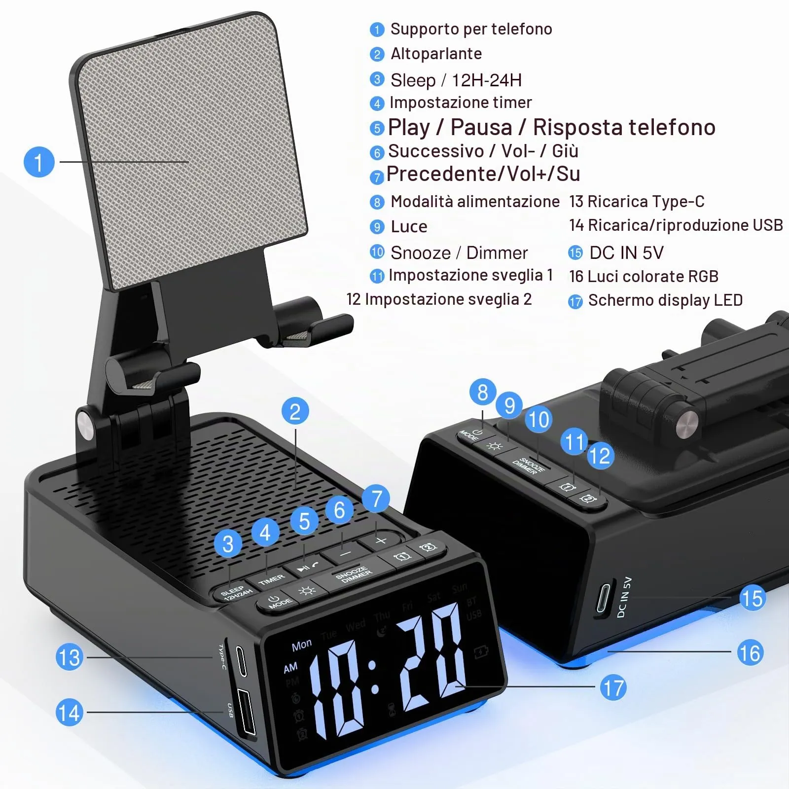 ZOOI Regalo Uomo, 6 in 1 Altoparlante Bluetooth con Supporto - immagine 8