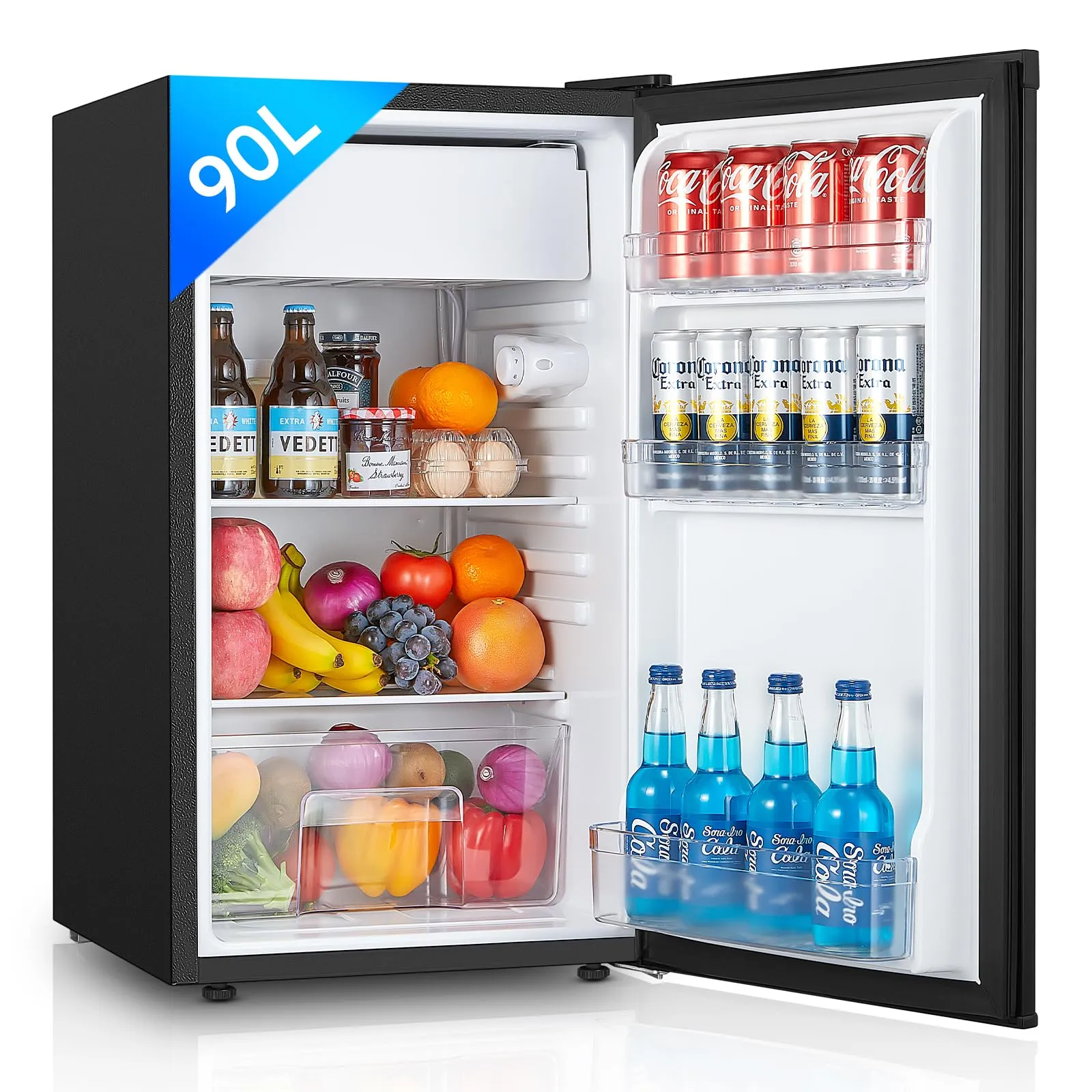 FOHERE Frigorifero Piccolo 91L con Freezer, Frigorifero Monoporta, Silenzioso, 7 Termostato Regolabile, Scomparto per Verdure, Mini Frigo da Ufficio, Camera, Nero - immagine 1