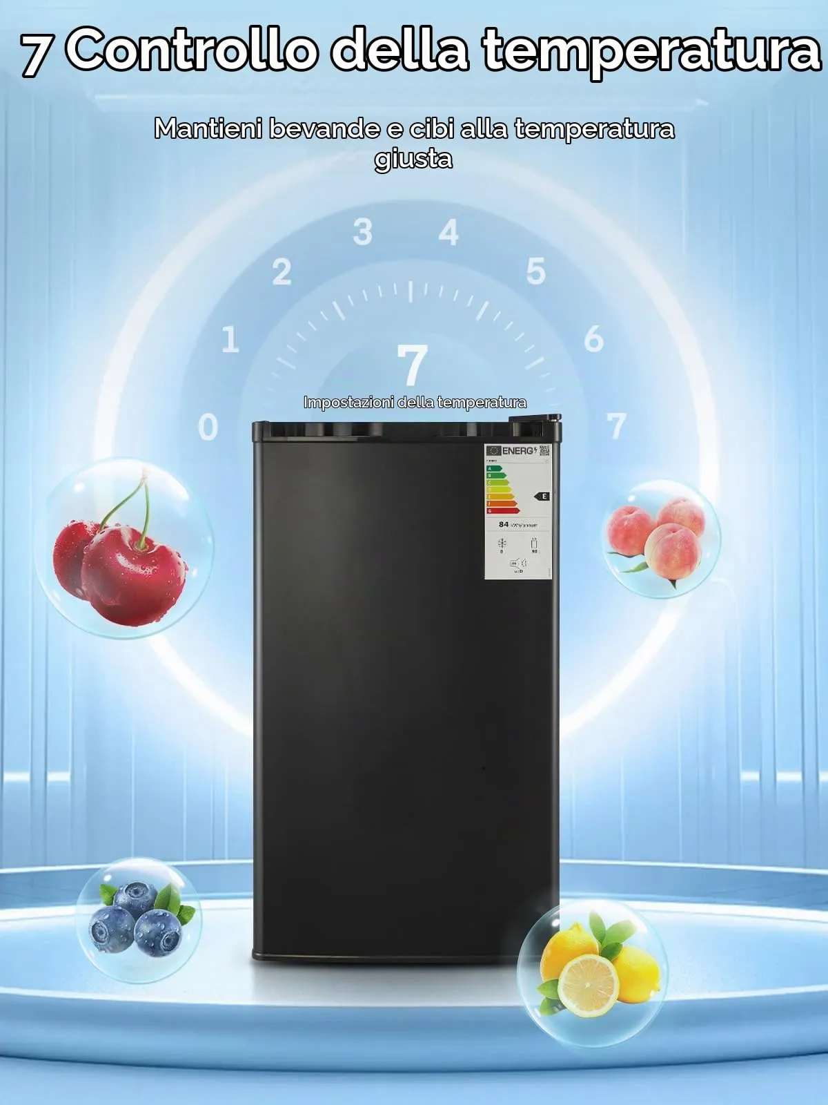 FOHERE Frigorifero Piccolo 91L con Freezer, Frigorifero Monoporta, Silenzioso, 7 Termostato Regolabile, Scomparto per Verdure, Mini Frigo da Ufficio, Camera, Nero - immagine 6