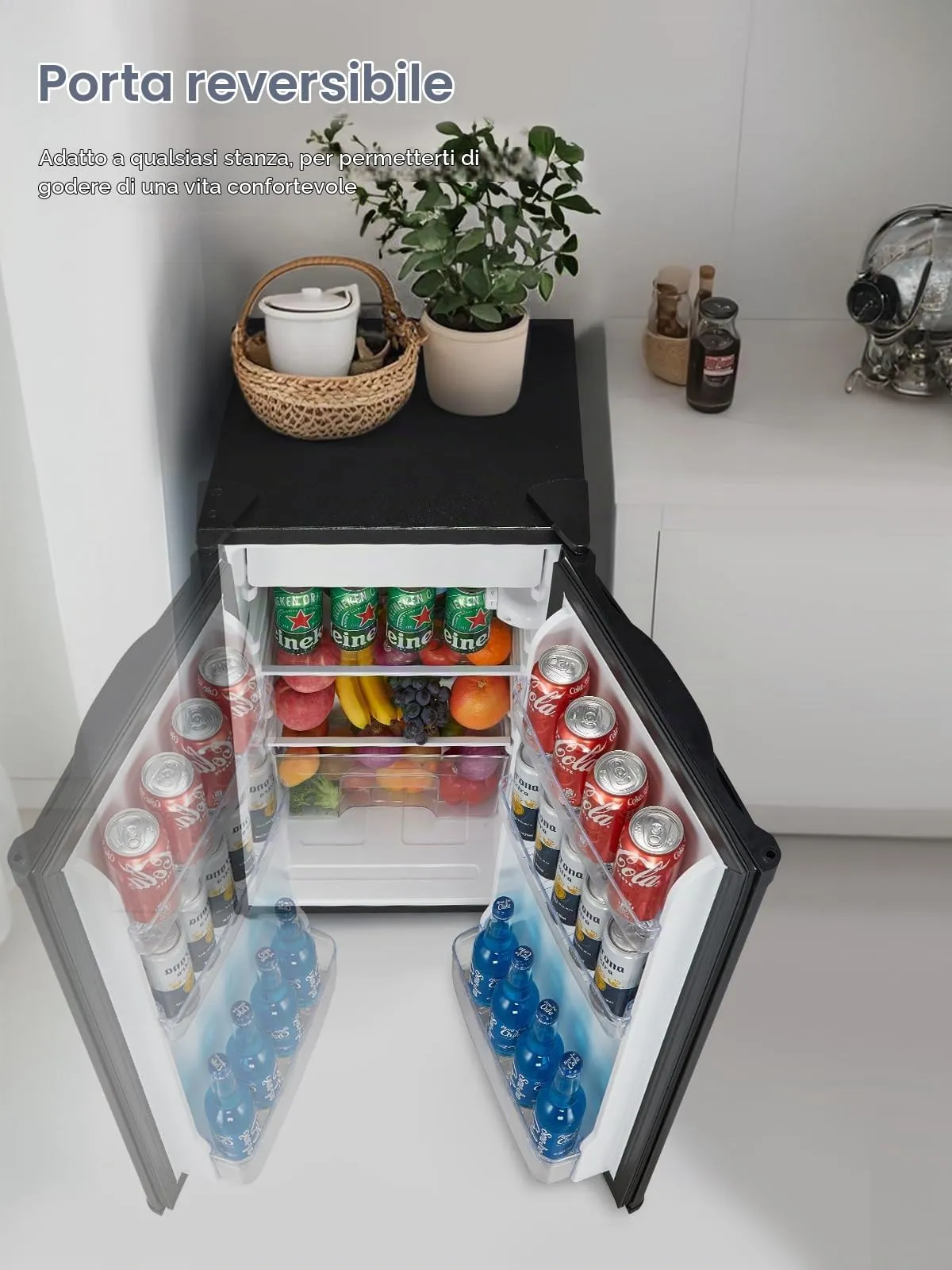 FOHERE Frigorifero Piccolo 91L con Freezer, Frigorifero Monoporta, Silenzioso, 7 Termostato Regolabile, Scomparto per Verdure, Mini Frigo da Ufficio, Camera, Nero - immagine 7