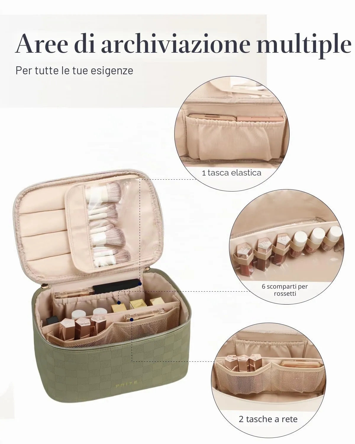 Prite Borsa Trucco Da Viaggio Femminile Con Scomparto Portapennelli - immagine 2