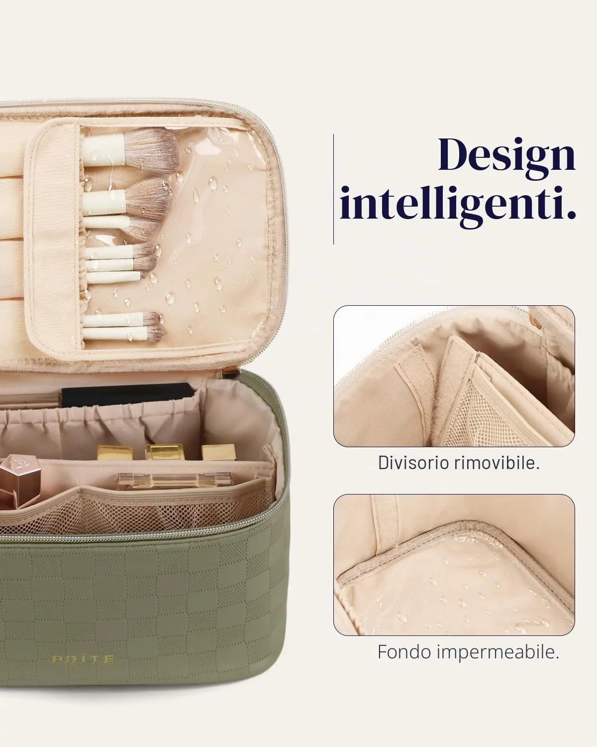 Prite Borsa Trucco Da Viaggio Femminile Con Scomparto Portapennelli - immagine 4