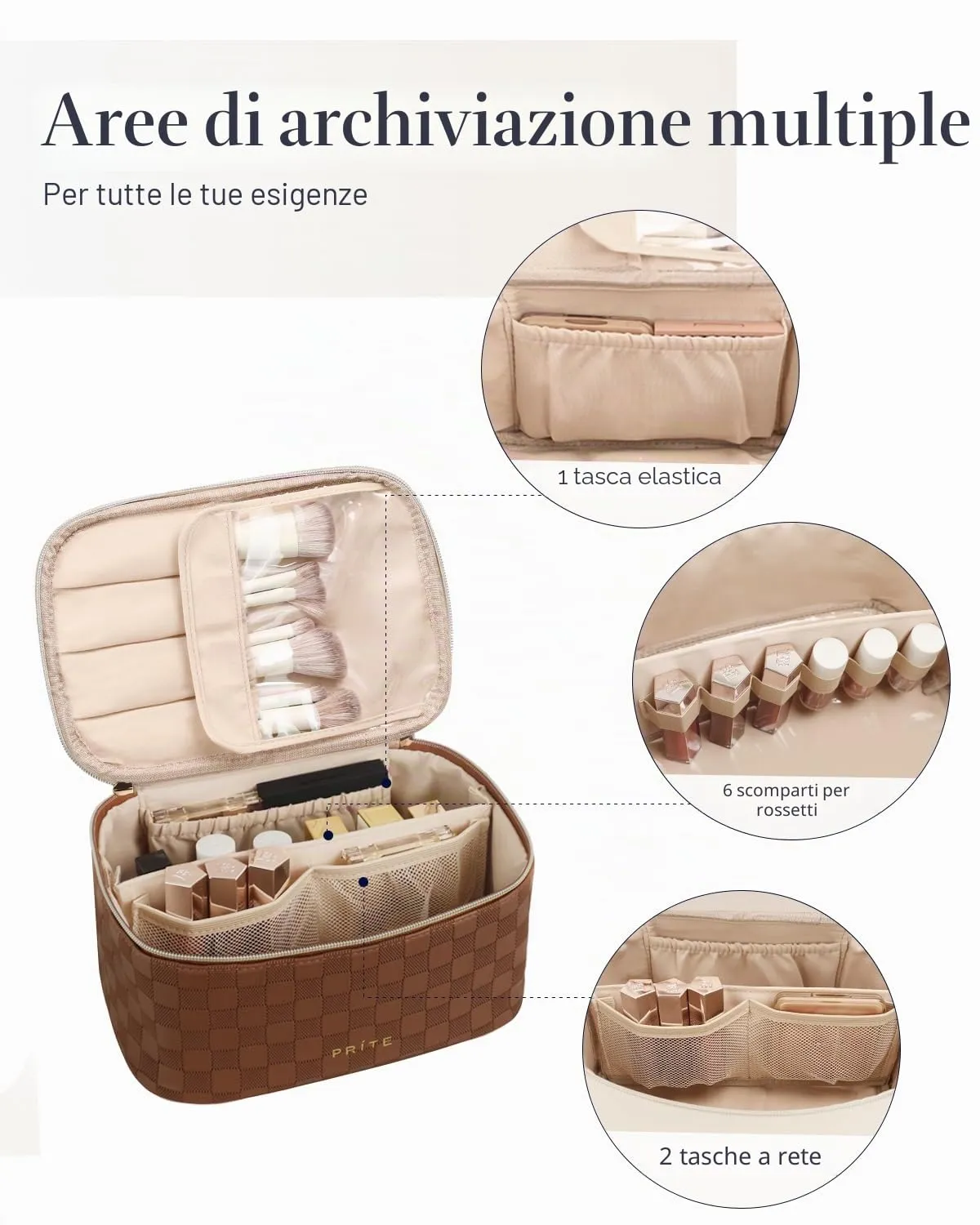 Prite Borsa Trucco Da Viaggio Femminile Con Scomparto Portapennelli - immagine 2