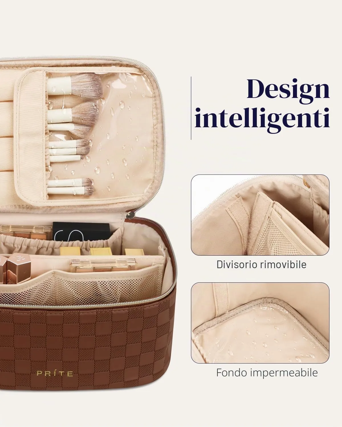 Prite Borsa Trucco Da Viaggio Femminile Con Scomparto Portapennelli - immagine 4