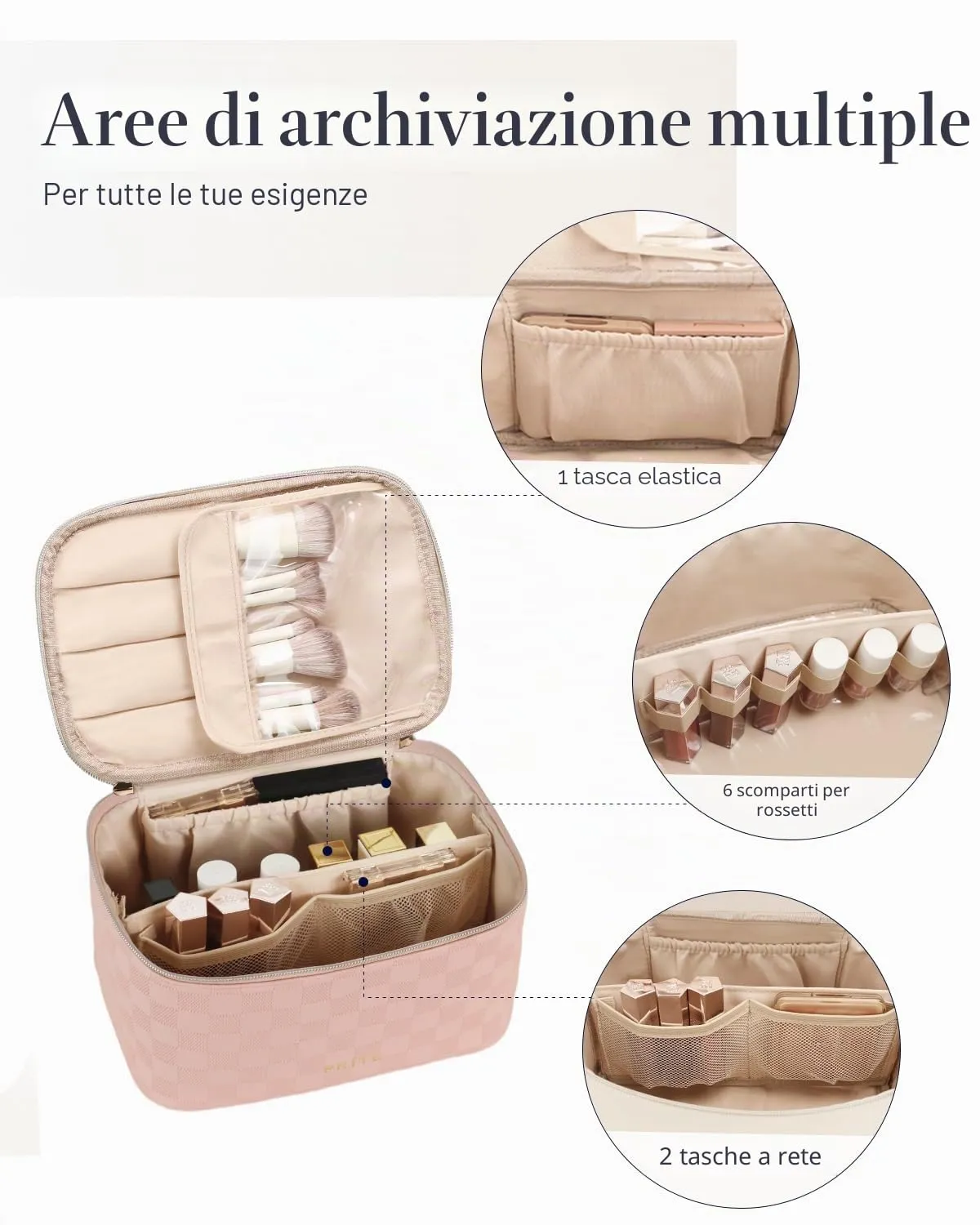 Prite Borsa Trucco Da Viaggio Femminile Con Scomparto Portapennelli - immagine 2