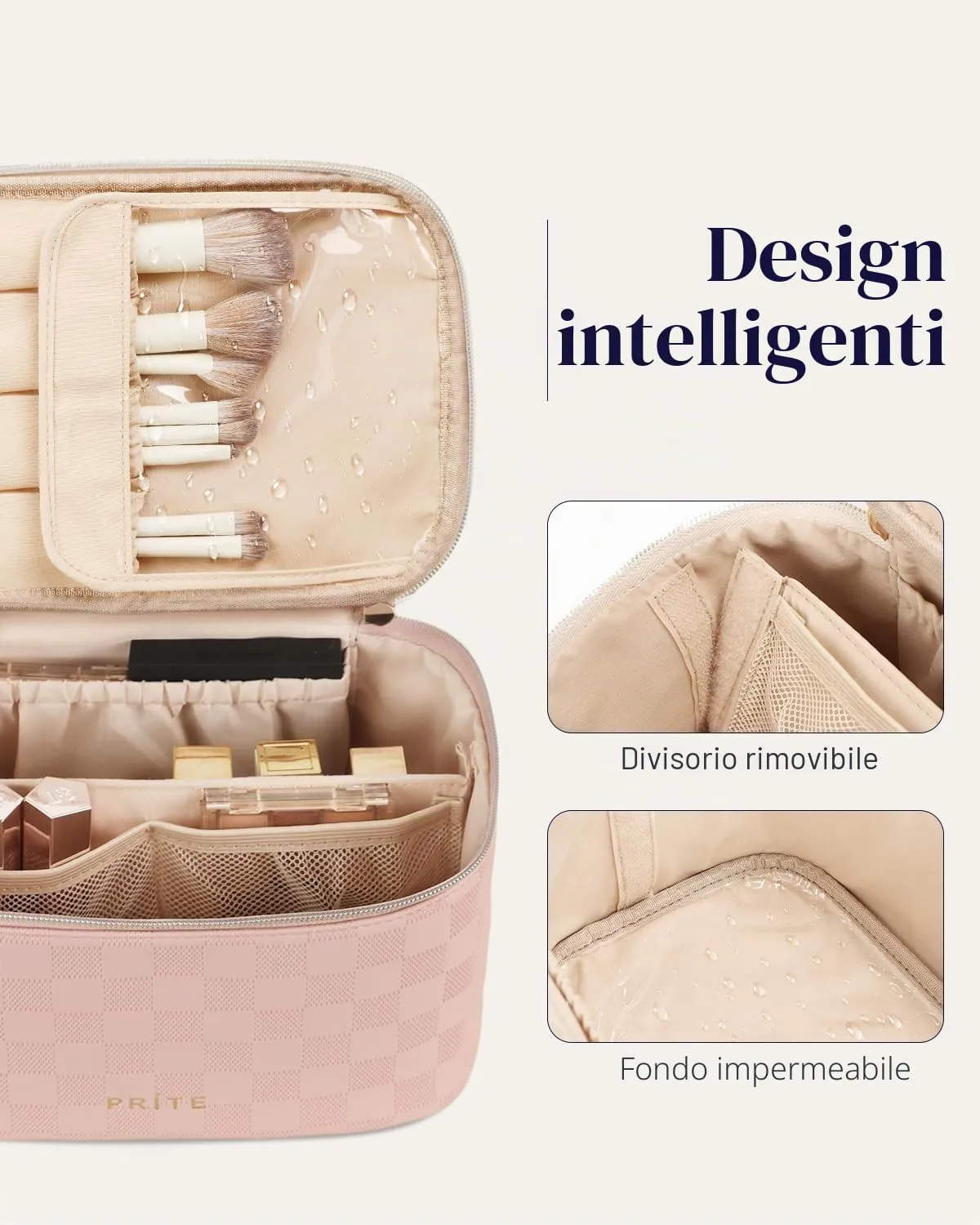 Prite Borsa Trucco Da Viaggio Femminile Con Scomparto Portapennelli - immagine 4